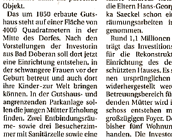 Presseartikel aus der Bützower Zeitung über das Geburtshaus Friedrichshof