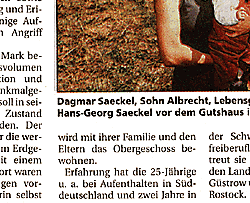 Presseartikel aus der Bützower Zeitung über das Geburtshaus Friedrichshof