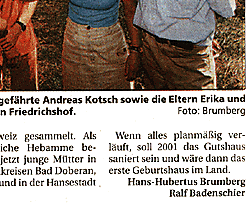 Presseartikel aus der Bützower Zeitung über das Geburtshaus Friedrichshof