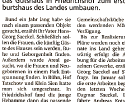 Presseartikel aus der Bützower Zeitung über das Geburtshaus Friedrichshof